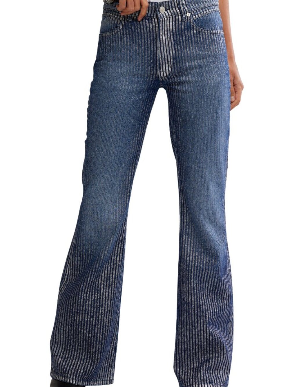 NWT FREE PEOPLE West Coast Metallic High Waist Flare Jeans Country Blue 27